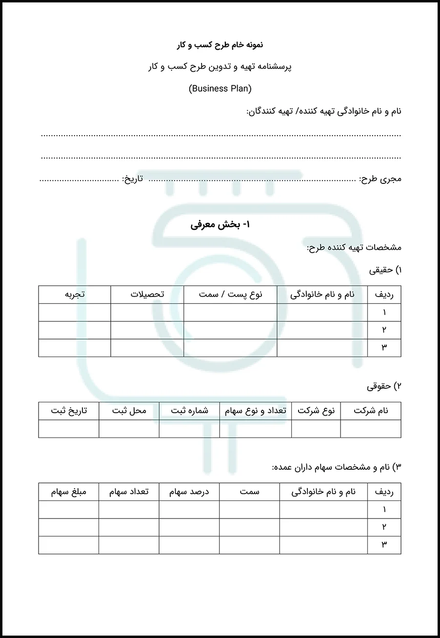 پرسشنامه بیزنس پلن